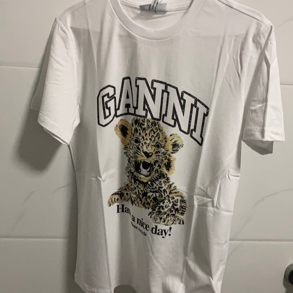 Women’s Ganni white Beaded Tiger T-Shirt size Large